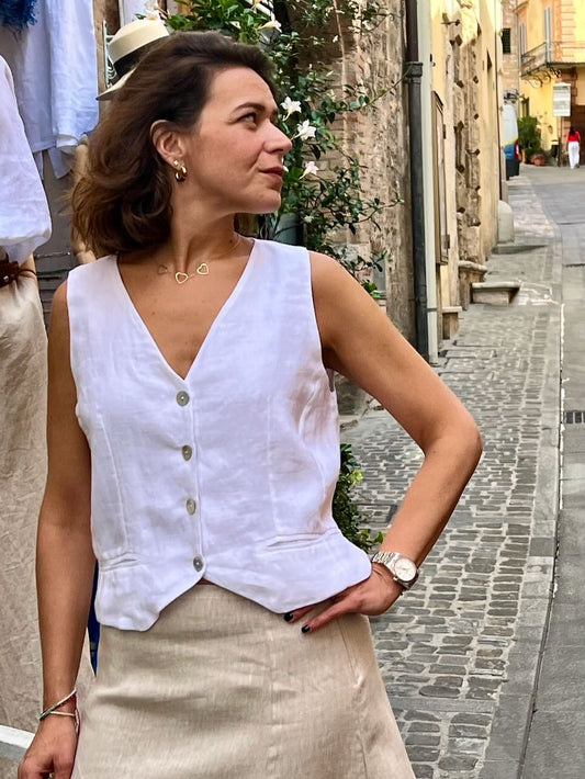 Gilet bottoni 100% lino