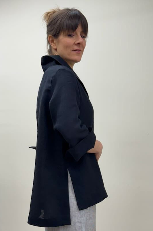 Blusa collo sciallato 100% lino