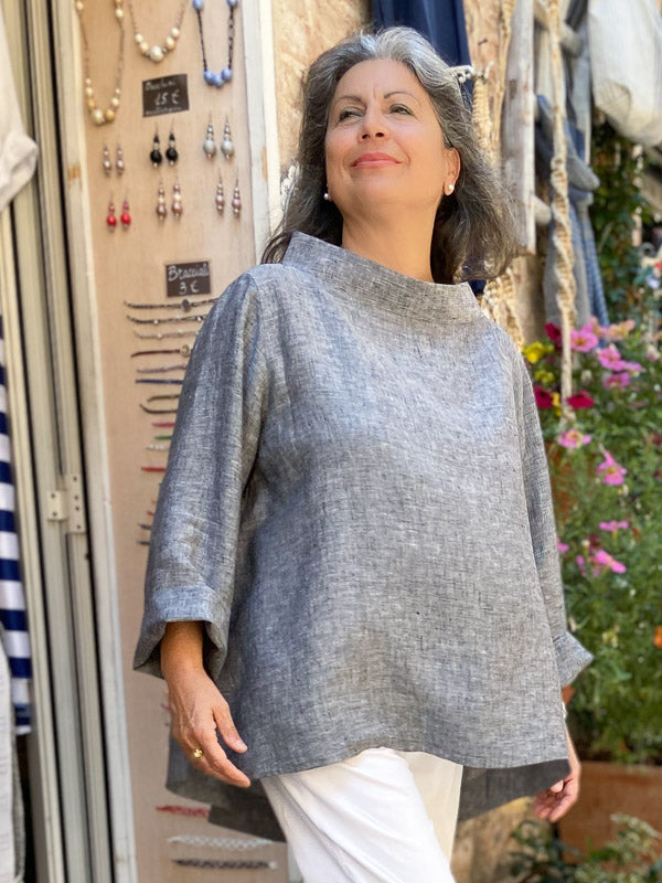 100% Linen retro blouse