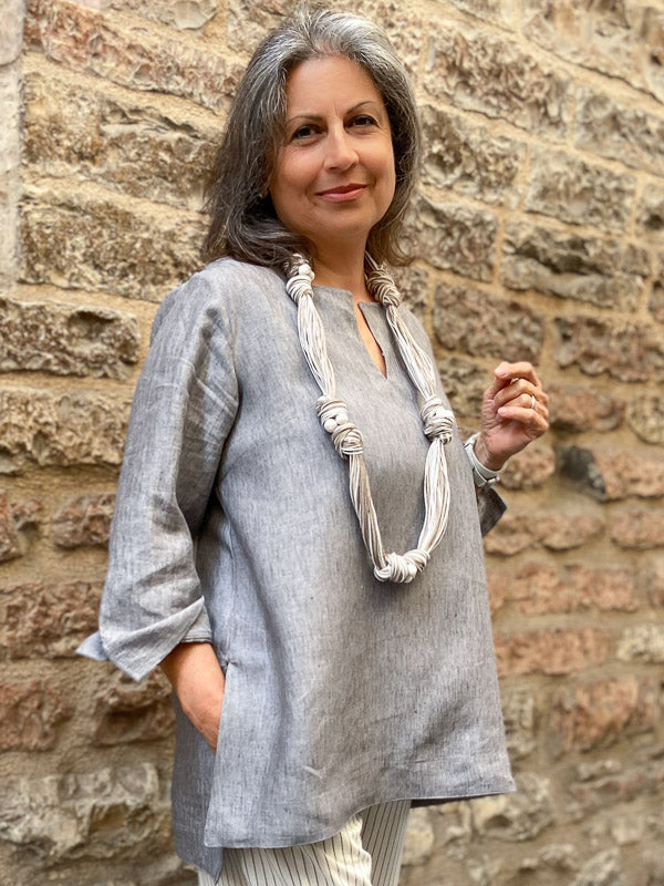 Melange gray blouse 100% Linen