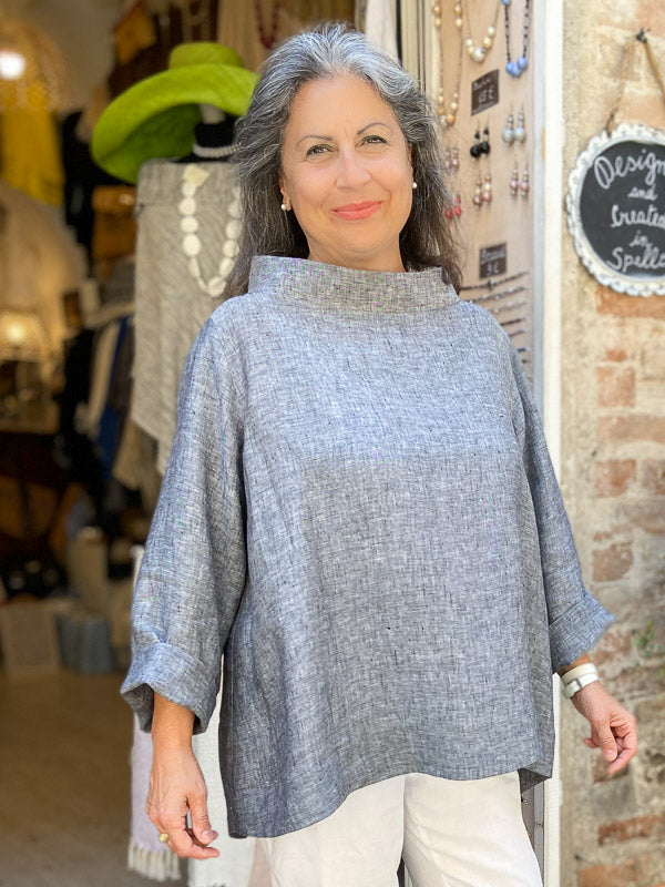 100% Linen retro blouse