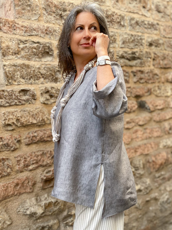 Melange gray blouse 100% Linen