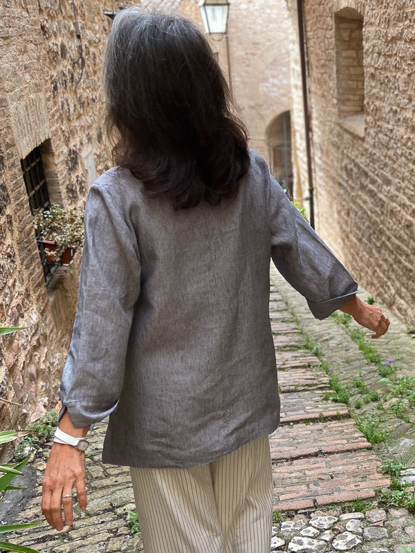 Melange gray blouse 100% Linen