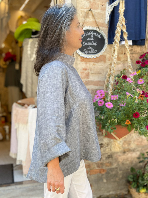 100% Linen retro blouse