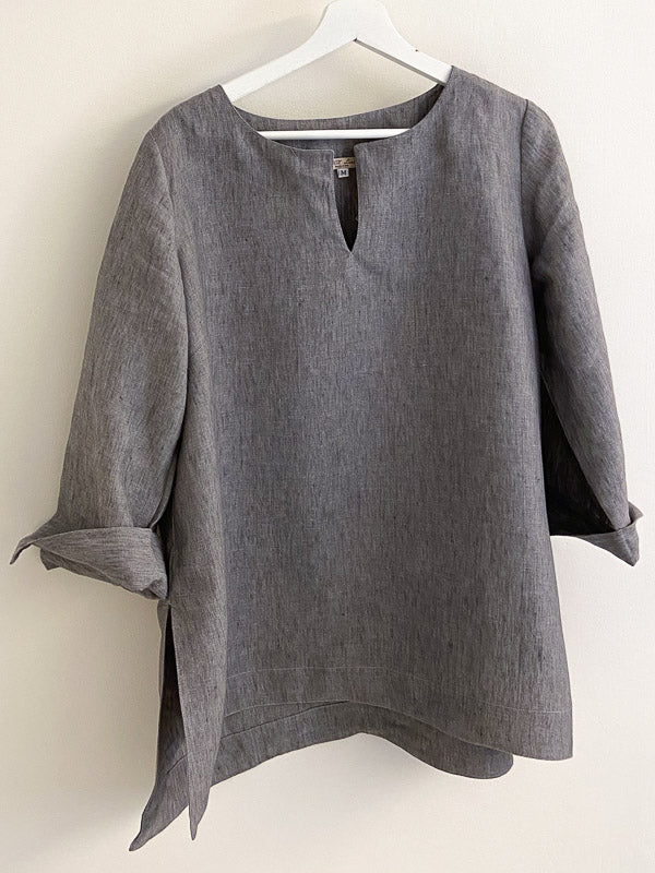Melange gray blouse 100% Linen