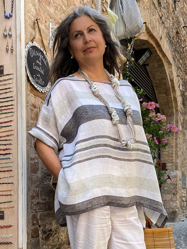 100% Linen striped blouse