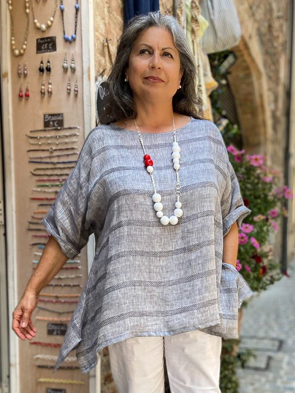 100% Linen striped blouse