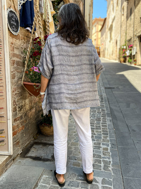 100% Linen striped blouse