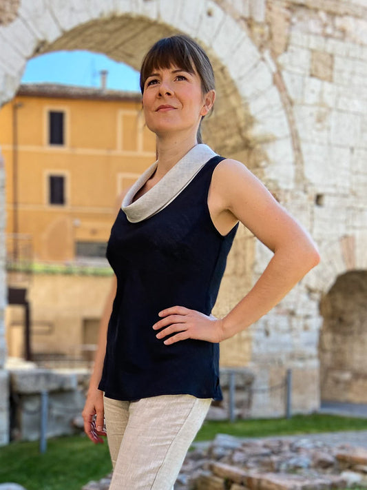 Top bicolore 100% Lino