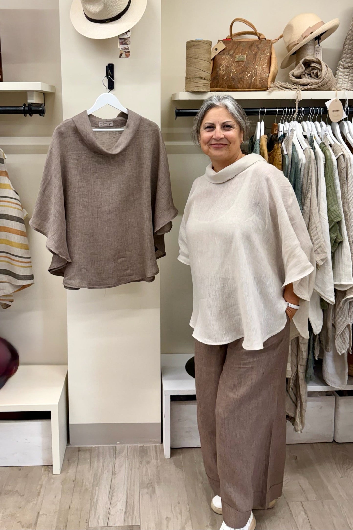 Poncho stondato 100% Lino