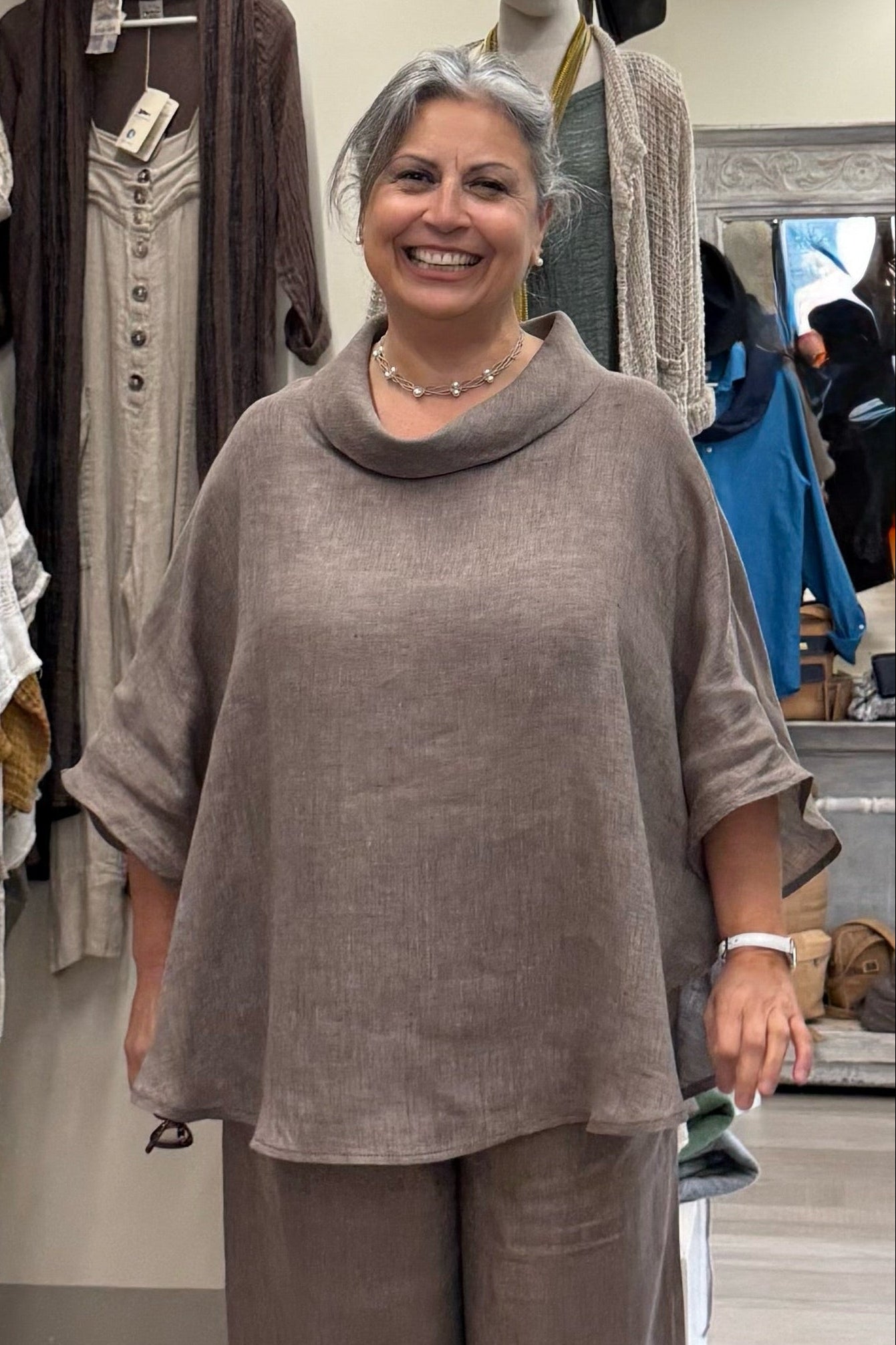 Poncho stondato 100% Lino