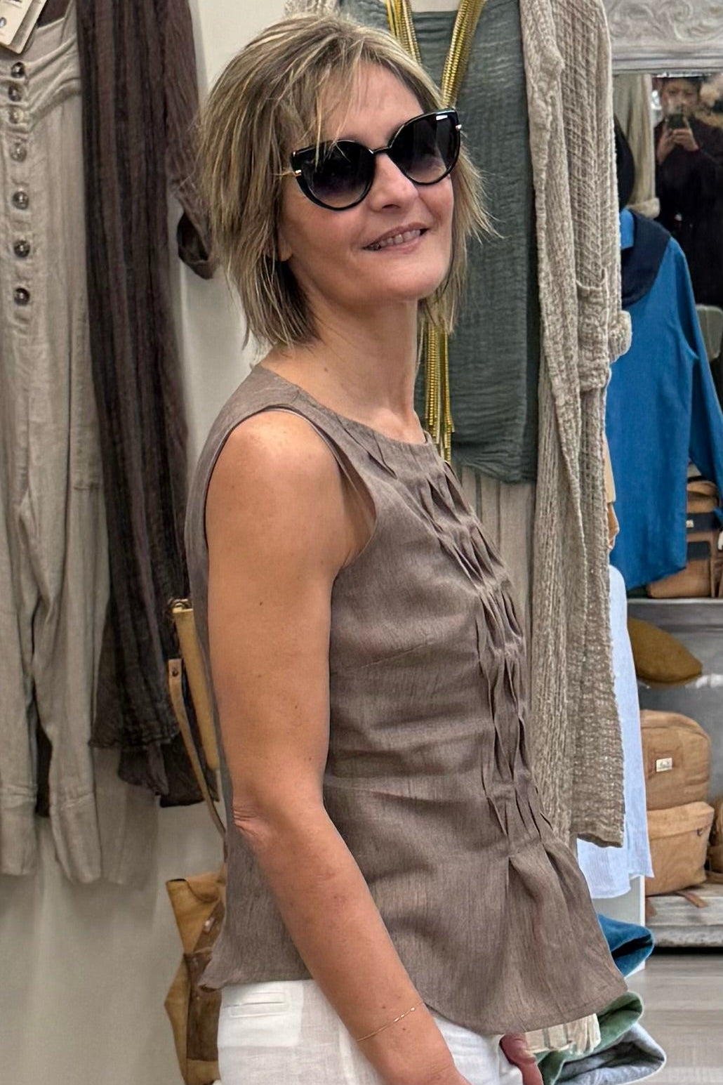 Top punto smock 100% Lino