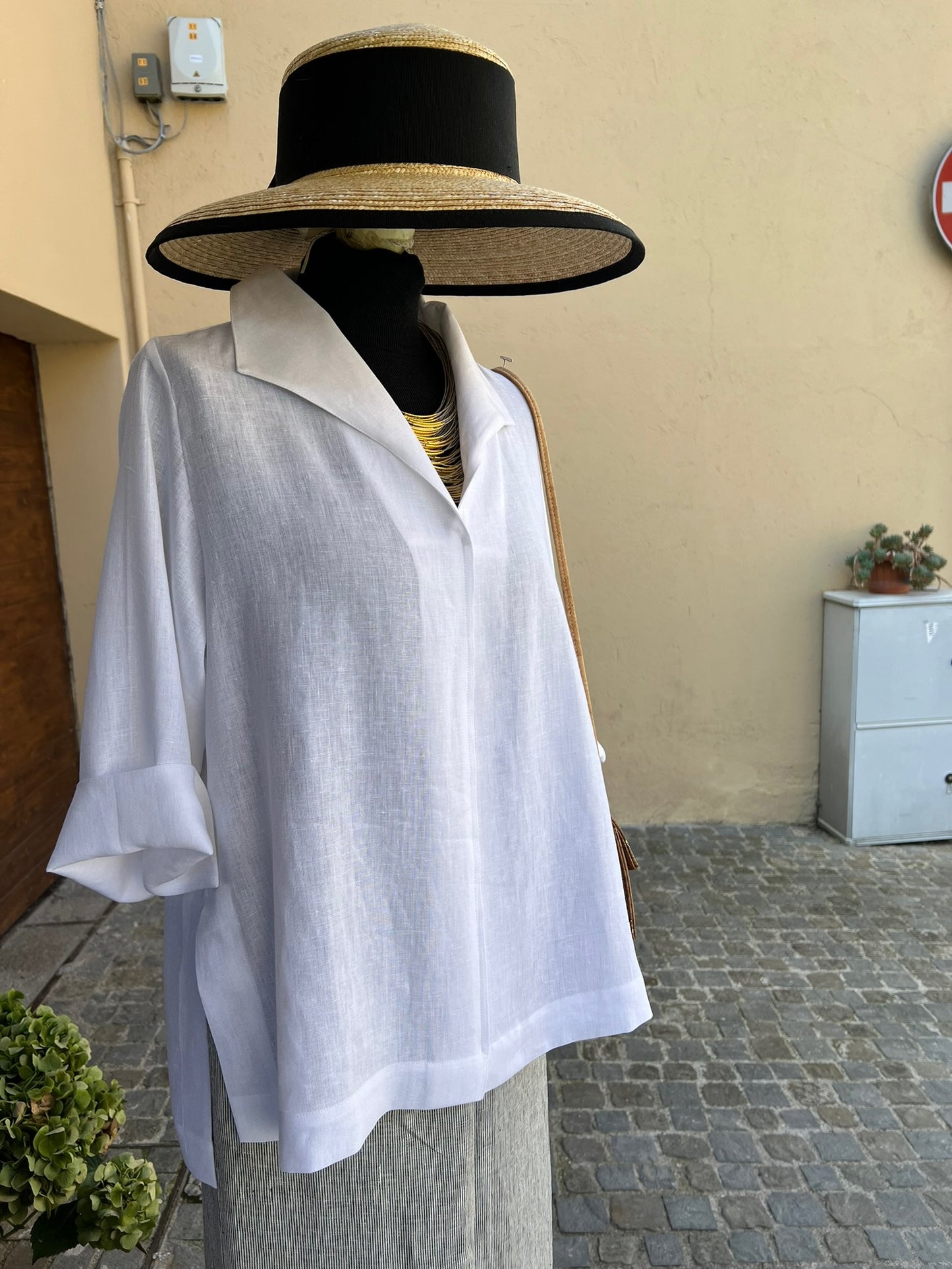 Blusa collo sciallato 100% lino