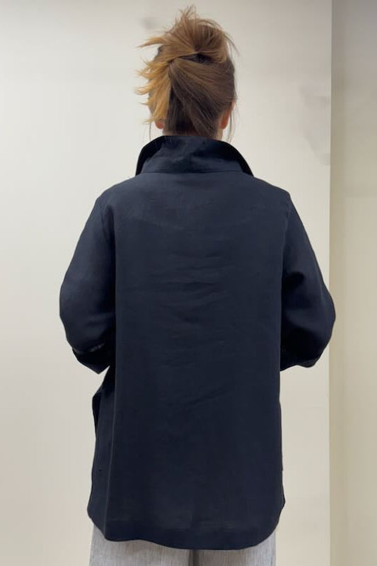 Blusa collo sciallato 100% lino