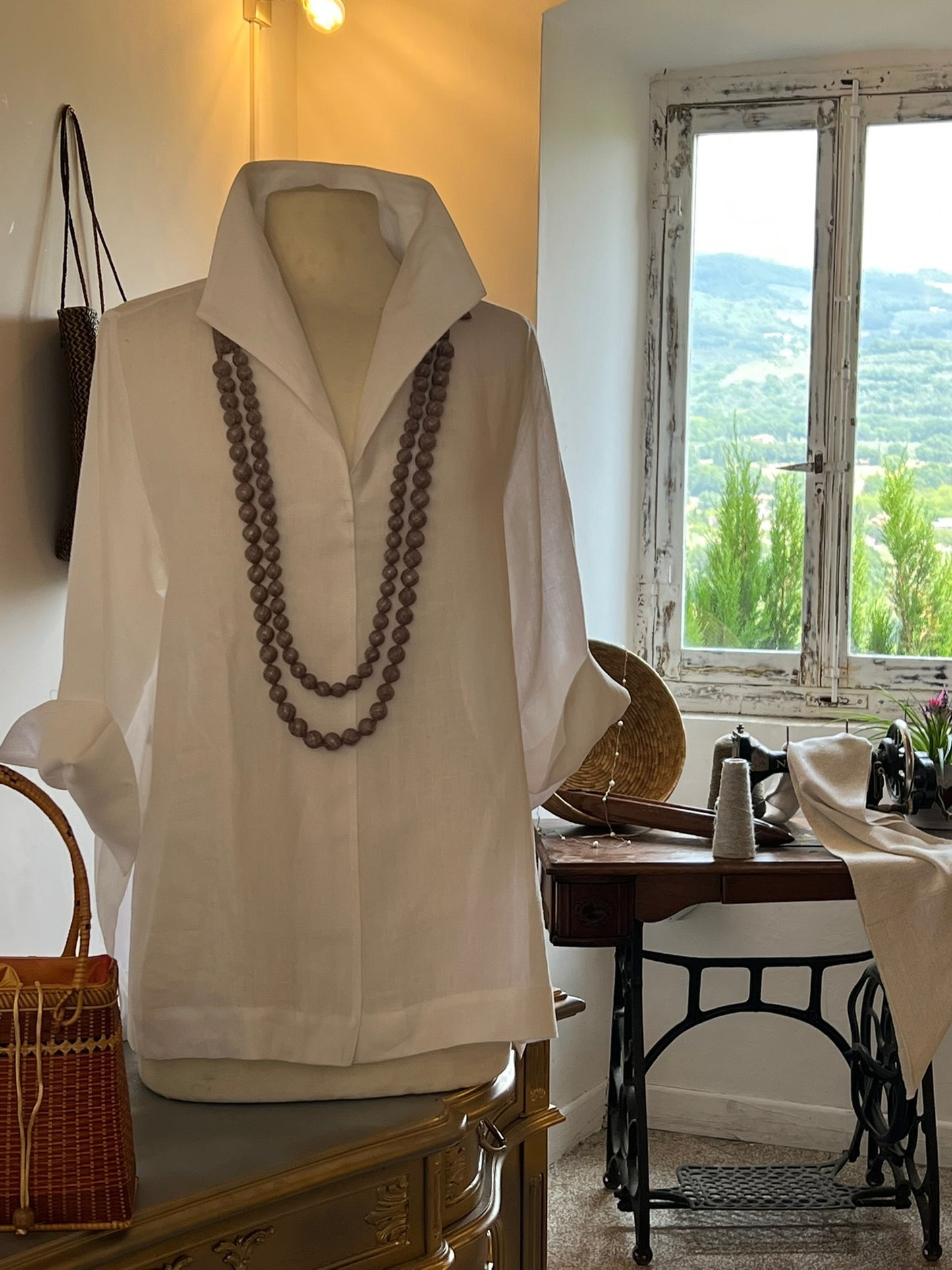 Blusa collo sciallato 100% lino