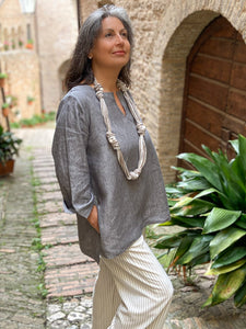 Melange gray blouse 100% Linen