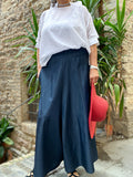 Blue trouser skirt in cotton and vegetable silk